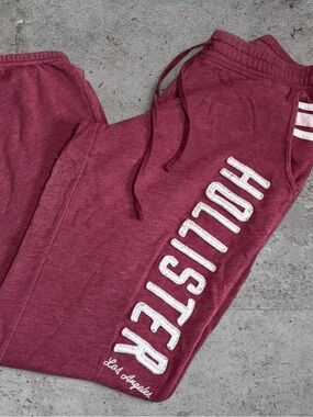 Hollister vintage Y2K Burgundy Patch Letter Logo sweatpants